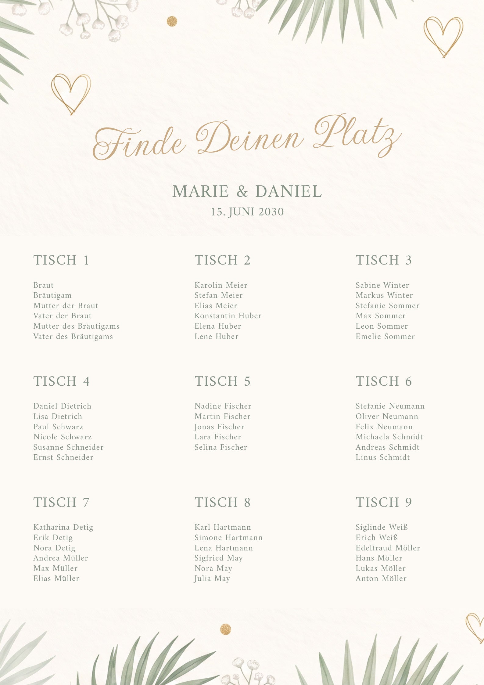 Sitzplan Hochzeit „Botanical“ – Personalisierter Sitzplan DIN A2